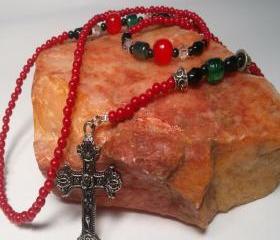 Red, Black, Green and Metal Rosary